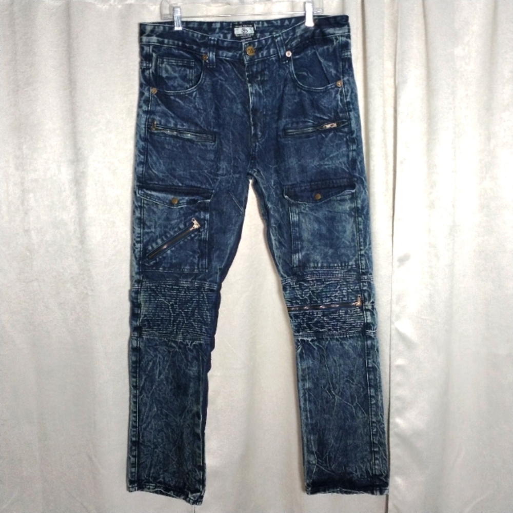 Gray Earth Moto Style Acid Washed Jeans Size 36